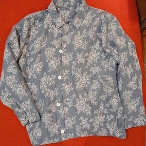 Old Navy Blue and White Floral Shirt Jacket